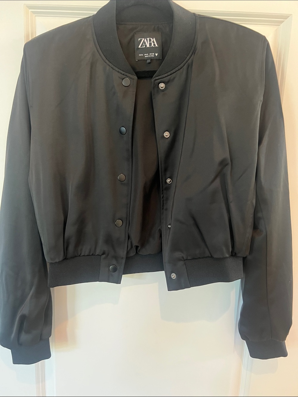 Zara Black Satin Bomber Jacket